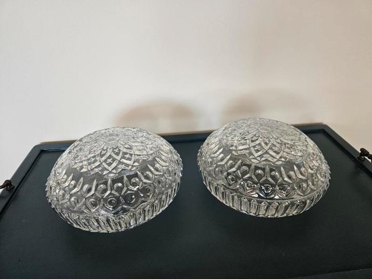 2x retro vintage plafondlamp kristal glas art deco, Huis en Inrichting, Lampen | Plafondlampen, Zo goed als nieuw, Glas, Ophalen of Verzenden
