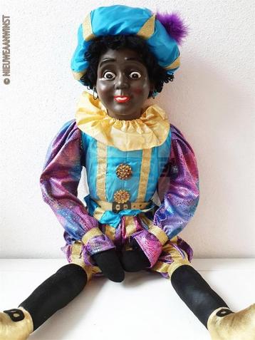 Authentieke V&D etalage zwarte Piet pop - 85cm, blauw/paars beschikbaar voor biedingen