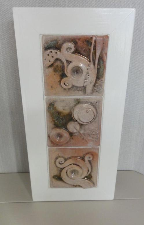 3 Italiaanse ingelijste keramieke potterie tegels, Keramos, Huis en Inrichting, Woonaccessoires | Wanddecoraties, Gebruikt, Ophalen of Verzenden