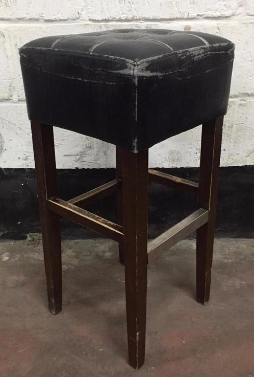 Stoere vintage barkrukken, ECOSHOP AALST, Huis en Inrichting, Barkrukken, Gebruikt, 60 tot 90 cm, Hout, Leer, Metaal, 5 krukken of meer