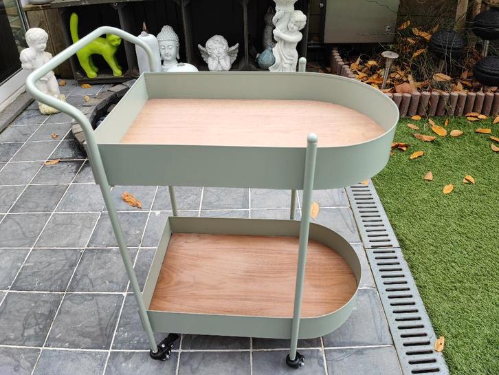 Mintgroen metalen serveertafel “Maison Du Monde”, Huis en Inrichting, Tafels | Bijzettafels, Nieuw, Overige vormen, 60 cm of meer