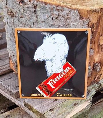 Emaille reclamebord, bordje Frigor Chocolat Cailler. beschikbaar voor biedingen