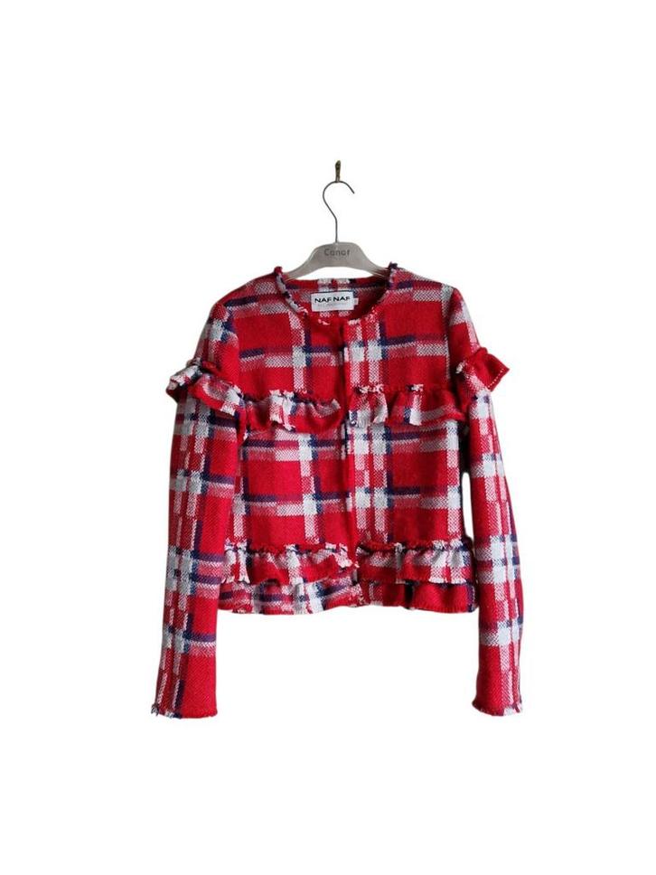 Naf Naf kort jasje met ruches, maat 36, Kleding | Dames, Jasjes, Kostuums en Pakken, Zo goed als nieuw, Jasje, Maat 36 (S), Rood