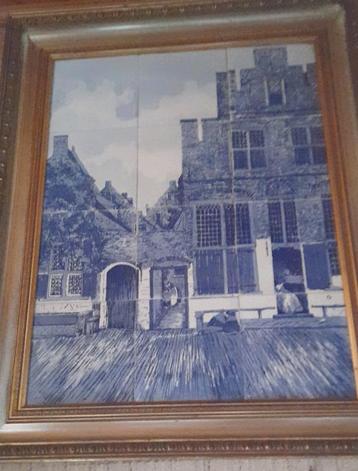 Delfts Blauw Tegeltableau "Het straatje van Vermeer"