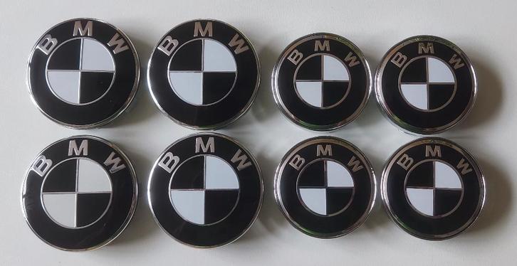 Lot 4 caches moyeux BMW 56/60/68 mm – Logos noir/blanc, Autos : Divers, Autos divers Autre, Enlèvement ou Envoi