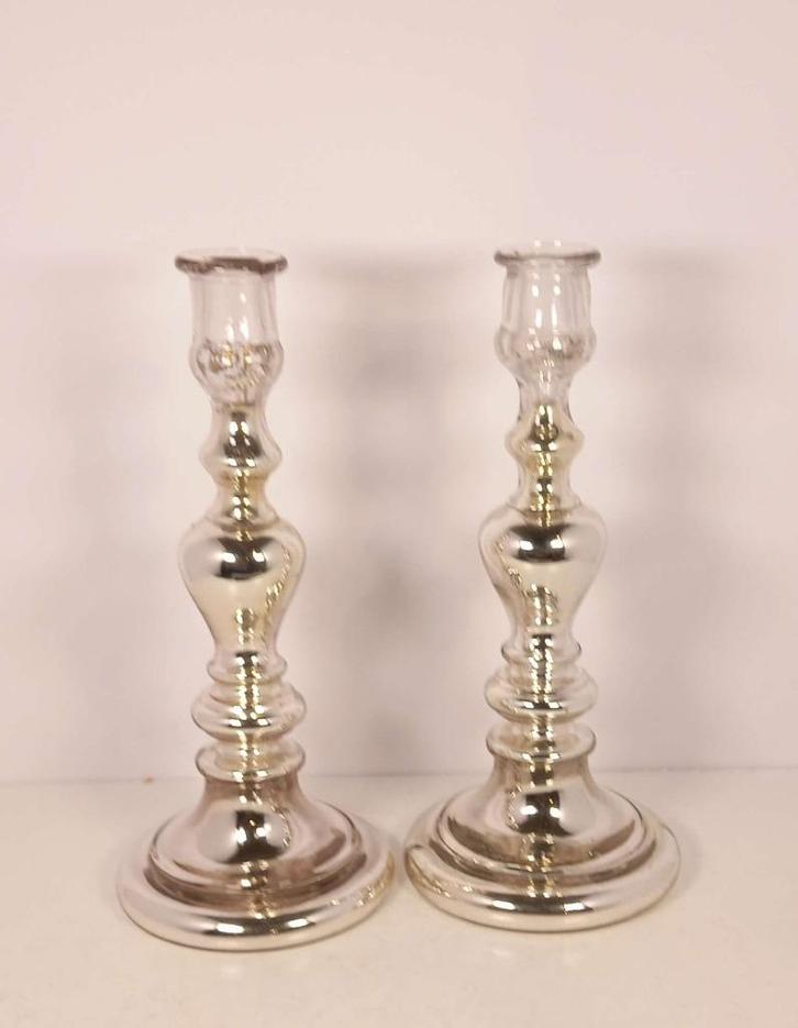 Bougeoir en verre églomisé, Antiek en Kunst, Antiek | Kandelaars, Zilver, Ophalen of Verzenden