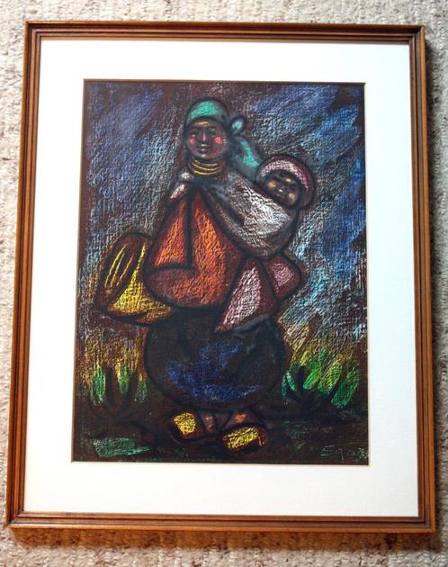Wasco tekening  - moeder met dochter, Antiek en Kunst, Kunst | Niet-Westerse kunst, Ophalen of Verzenden