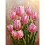 Peinture au diamant tulipes roses 40x30cm (rond), Envoi, Neuf, Bricolage