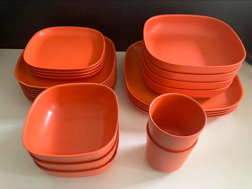 Biobu set borden bamboe oranje, Huis en Inrichting, Keuken | Servies, Gebruikt, Bord(en), Ophalen