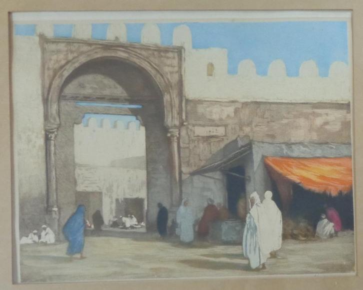RAOUL SERRES / PORTE A KAIROUAN / KLEURETS / 77x90cm / KADER, Antiek en Kunst, Kunst | Litho's en Zeefdrukken, Ophalen