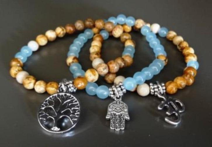 Bedelarmbandje met Levensboom, Aum of Gelukshandje, Handtassen en Accessoires, Armbanden, Nieuw, Elastiek, Ophalen of Verzenden