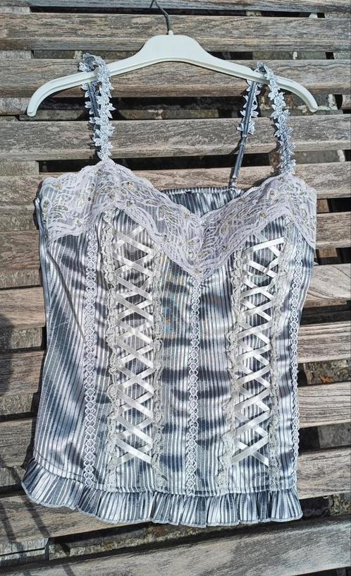 Bustiertopje grijs, satijnachtig, medium, Kleding | Dames, Topjes, Zo goed als nieuw, Maat 38/40 (M), Grijs, Zonder mouw, Ophalen of Verzenden