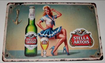 STELLA ARTOIS : Metalen Bord Stella Artois Bier Pin Up Girl