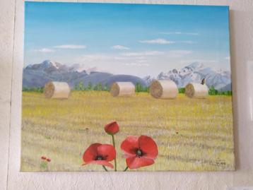 schilderij berglandschap / klaproos beschikbaar voor biedingen