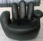 1 persoons zwarte lederen club zetel - handvormig, Huis en Inrichting, Zetels | Zetels, Ophalen, Gebruikt, Eenpersoons, Leer