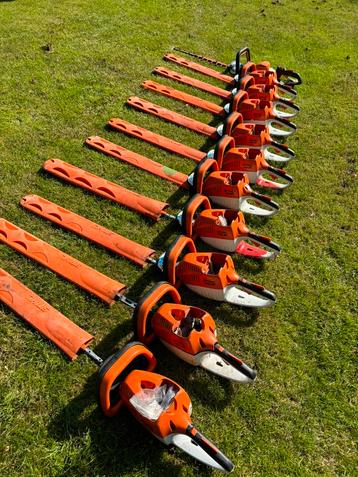 11 x STIHL accu-heggenscharen met werk aan. 