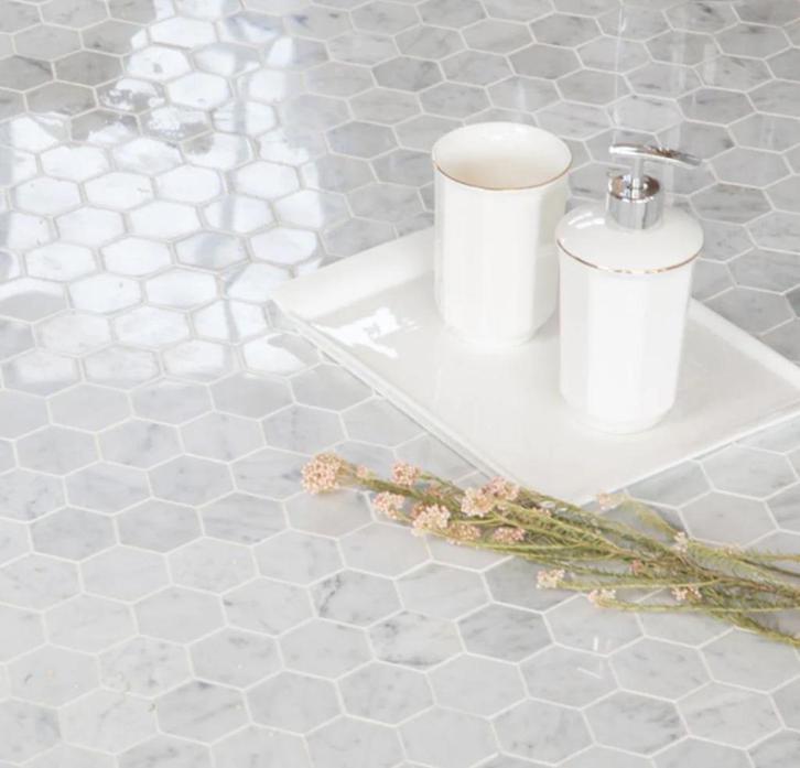 Hexagon Marmer Bianco Carrara C 48x48mm gepolijst, Doe-het-zelf en Bouw, Tegels, Nieuw, Wandtegels, Marmer, Minder dan 20 cm, Minder dan 20 cm
