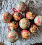 10 vintage kerstballen bedekt met papier, o.a. beertjes, Ophalen of Verzenden, Gebruikt