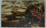 vieille carte postale maison mouton homme avec enfant arbre, Affranchie, Autres thèmes, Envoi