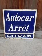Origineel, oud en zwaar emaille bus bord uit Frankrijk., Ophalen of Verzenden, Gebruikt, Reclamebord
