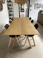 Massieve eiken eettafel (220x99) + 6 stoelen, Ophalen, Gebruikt, 100 tot 150 cm, Eikenhout