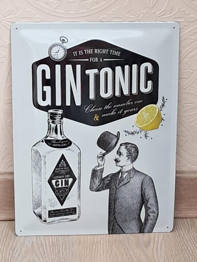 Retro Metalen Reclamebord Gin Tonic, Ophalen of Verzenden, Nieuw, Reclamebord