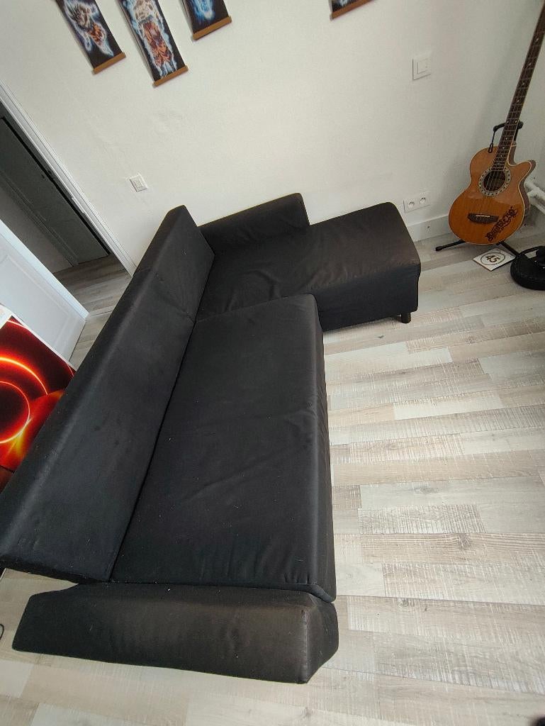 À DONNER : Canapé-lit d'angle noir avec coffre (190x120), Maison & Meubles, Enlèvement, Utilisé, 120 cm, Deux personnes