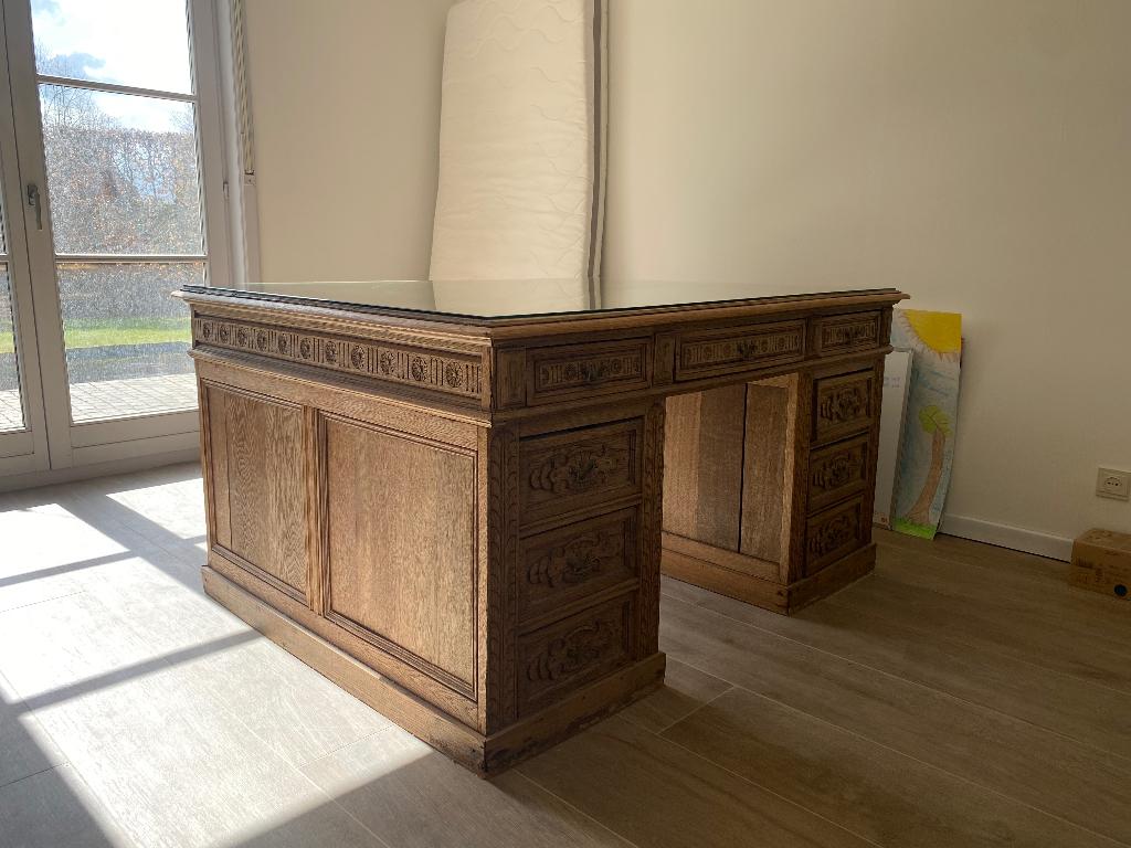 Antieke bureau in hout, Huis en Inrichting, Bureaus, Gebruikt, Antiek, Hout, Bruin, Demontabel, Met lades, Opbergruimte, Ophalen