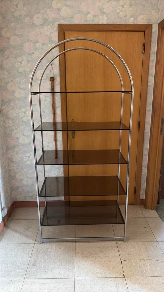 Grande étagère métal et verre fumé 180 x 84 x 45 cm, Maison & Meubles, Armoires | Armoires murales, Utilisé, Verre, Enlèvement