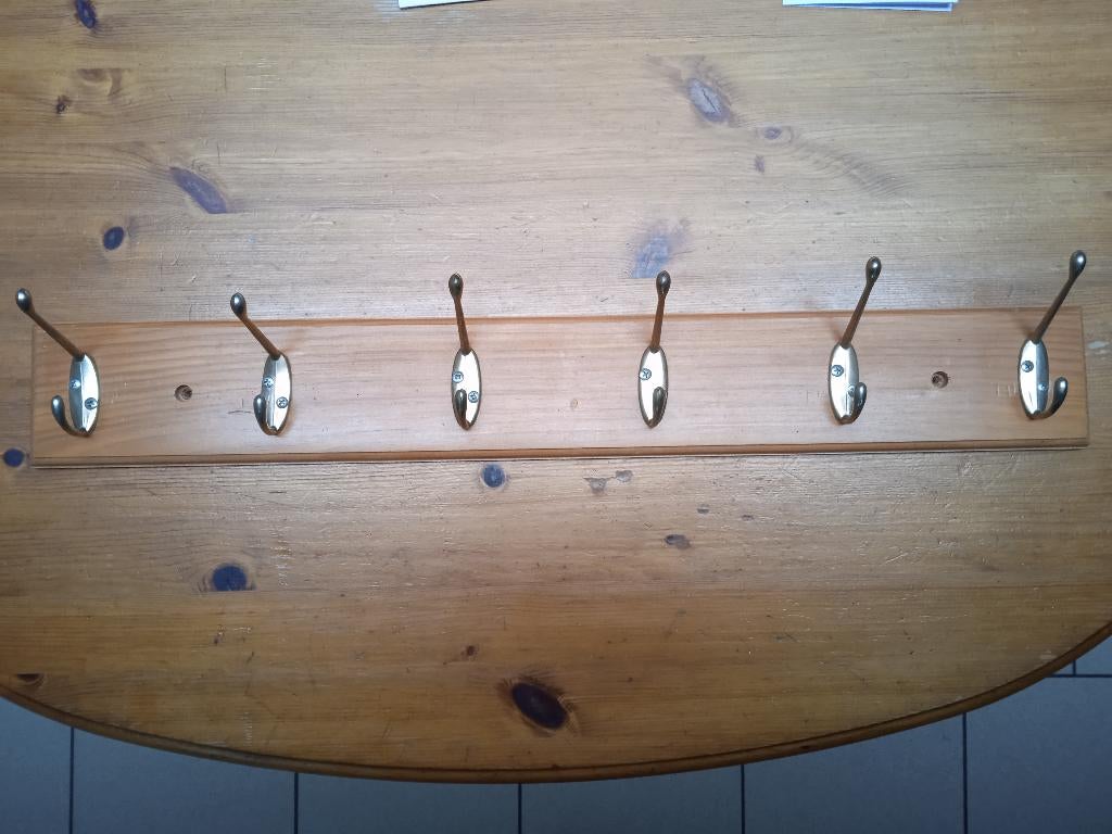 porte-manteaux en bois 6 crochets doubles dorés, Enlèvement, Comme neuf, Bois, Portemanteau mural