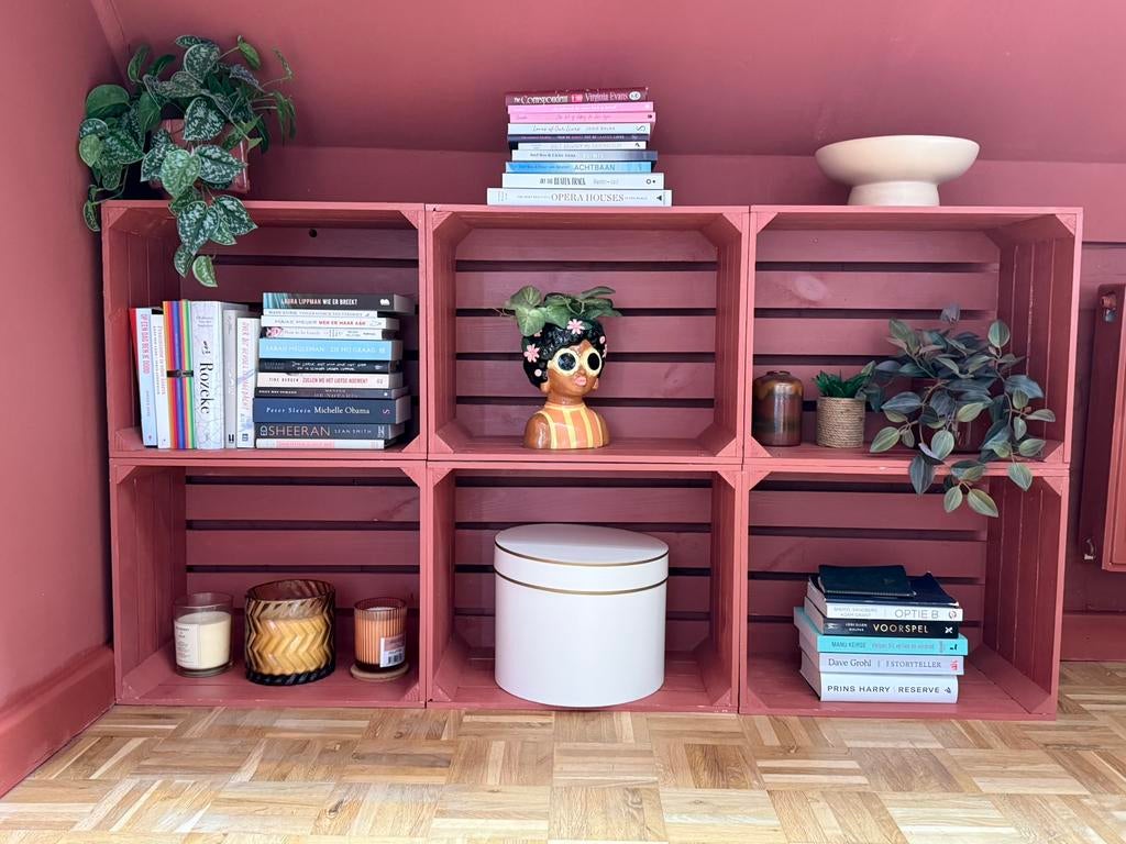 Stijlvolle houten kratjes / modulaire kast – 6 stuks, Huis en Inrichting, Kasten | Stellingkasten, Zo goed als nieuw, Ophalen