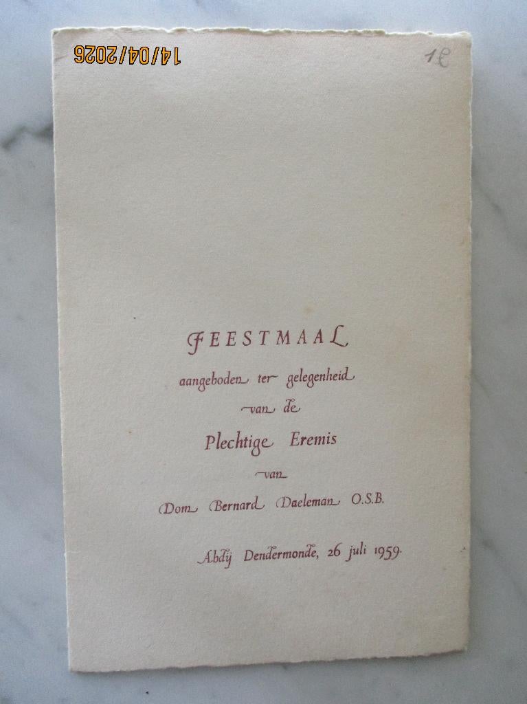 5 menu's huwelijk communie plechtige eremis 1934 1948 1958, Verzenden, Gebruikt