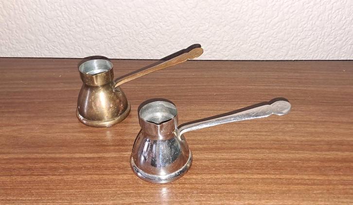 Vintage Messing Koffiekan Cezve Ibrik Frans Lelie-logo, Antiek en Kunst, Antiek | Servies los, Ophalen of Verzenden