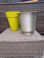 Bloempot, cache-pot voor buiten, groen en zilver, Tuin en Terras, Bloempotten, Kunststof, Gebruikt, Rond, Balkon