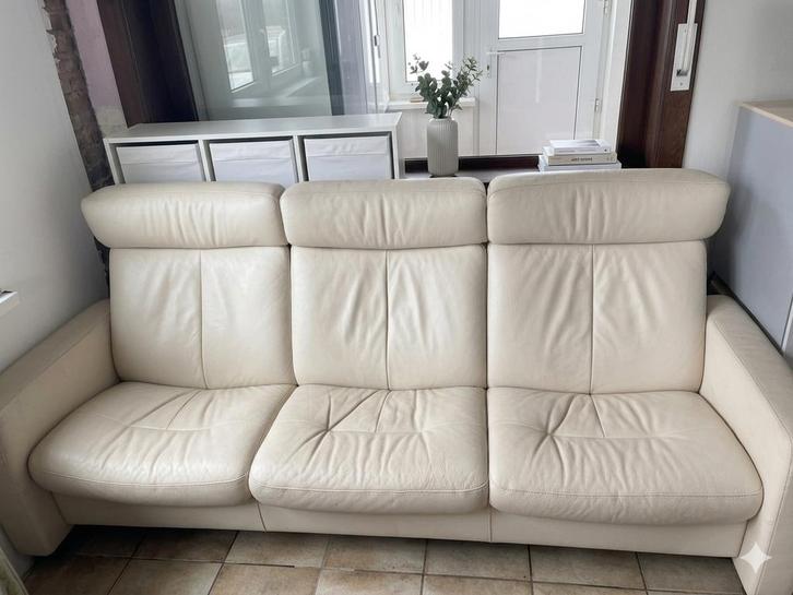Luxe Crème Lederen Zetelset 1+2+3 Zit, Huis en Inrichting, Zetels | Zetels, Gebruikt, Ophalen