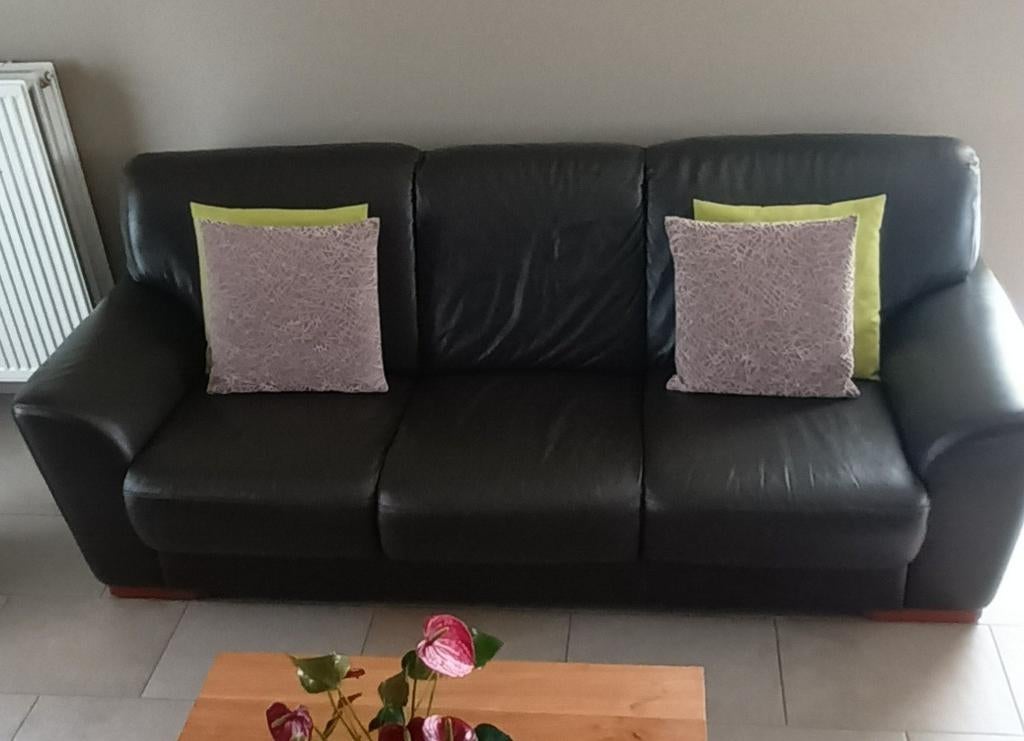 Koopje‼️  Zetel 3 zit + 2 x 1 zit in echt leder, Ophalen