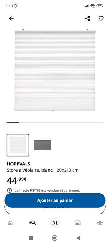 Store alvéolaire Ikea blanc, 120cm/210 cm, Alvéolaire, Comme neuf, 100 à 150 cm, Enlèvement
