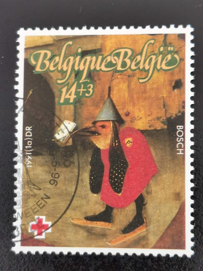 Belgie 1991 - kunst - Hieronymus Van Aken - Rode Kruis, Ophalen of Verzenden, Gestempeld, Kunst