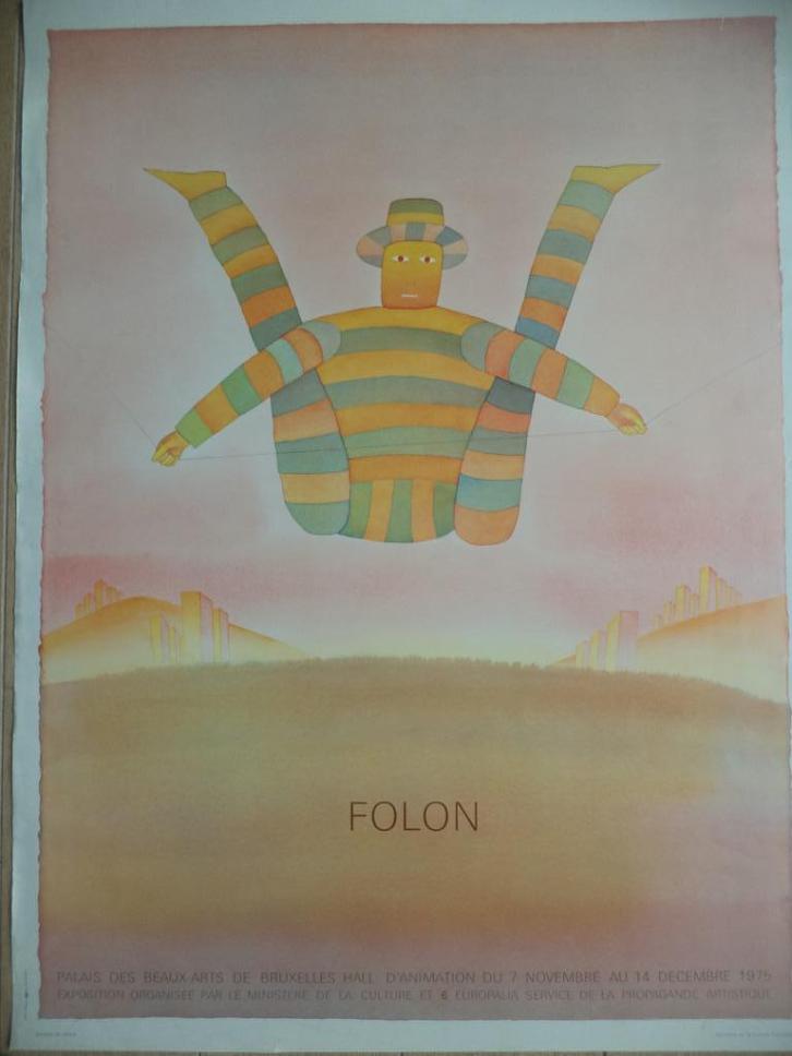 1975 Originele zeefdruk affiche Jean Michel Folon VTG poster, Antiek en Kunst, Kunst | Litho's en Zeefdrukken, Ophalen of Verzenden