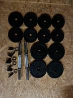 Twee halters en pull up bar, Sport en Fitness, Fitnessmaterialen, Ophalen, Zo goed als nieuw, Halterschijven