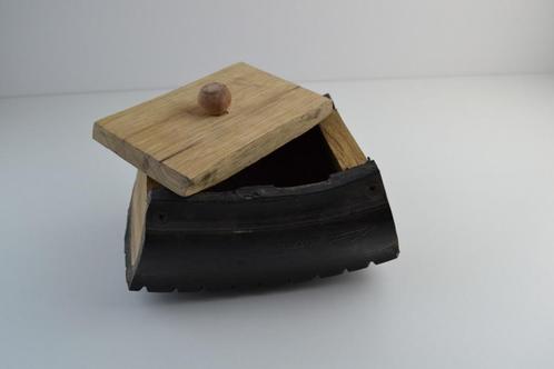 Upcycled doosje uit oude band en hout, Doe-het-zelf en Bouw, Kratten en Dozen, Gebruikt, Doos, Minder dan 50 cm, Minder dan 35 cm