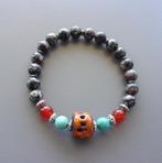 Oranje keramische armband voor heren met turkoois, agaat, Handtassen en Accessoires, Armbanden, Nieuw, Elastiek, Oranje, Ophalen of Verzenden