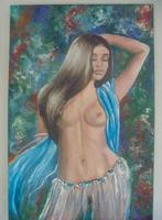 groot olieschilderij vrouw (75x115cm), Antiek en Kunst, Kunst | Schilderijen | Klassiek, Ophalen of Verzenden