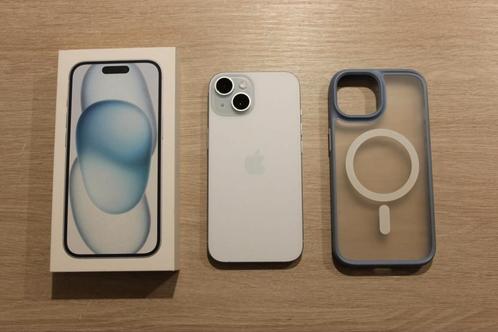 iPhone 15 blauw - TBE + draadloos hoesje + garantie, Telecommunicatie, Mobiele telefoons | Apple iPhone, Zo goed als nieuw, 128 GB