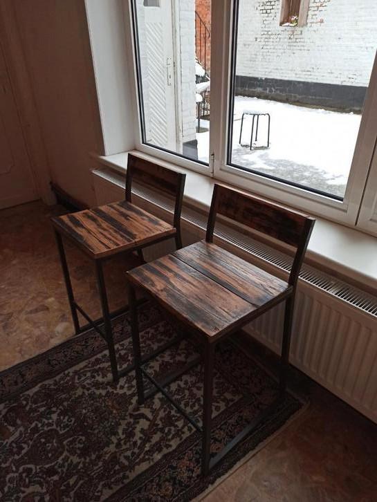 Set van 4 industriële barstoelen hout en metaal, Maison & Meubles, Tabourets de bar, Utilisé, Bois, Métal, Enlèvement