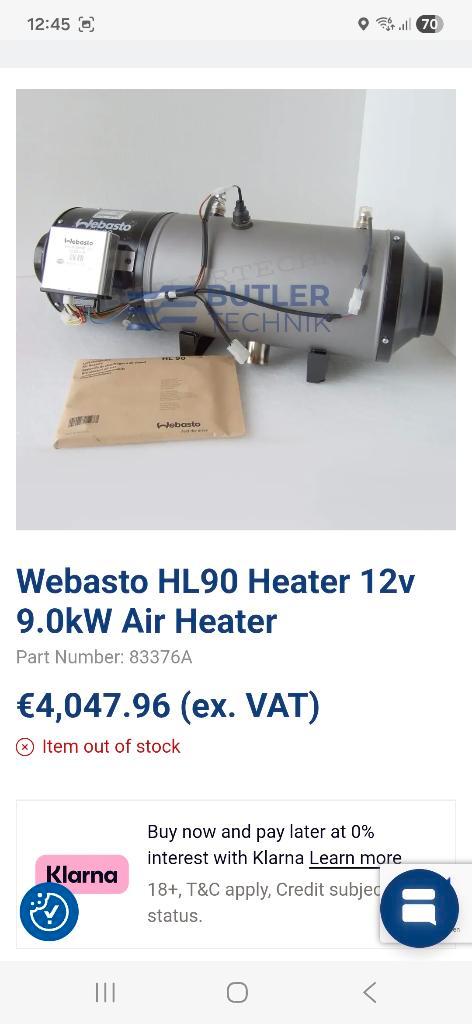 Te koop zgan webasto hl90 12v, Watersport en Boten, Accessoires en Onderhoud, Nieuw, Motor en Techniek, Ophalen of Verzenden