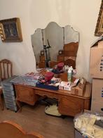 schminktafel mt glazenblad en toeklapbare spiegel, Ophalen, Gebruikt, Hout, Vintage
