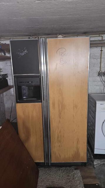 Atag amerikaanse koelkast met houten afwerking en krijtbord, Avec compartiment congélateur, 160 cm ou plus, Comme neuf, Enlèvement
