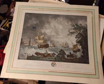 Zeer grote Engelse gravure over visserij beschikbaar voor biedingen
