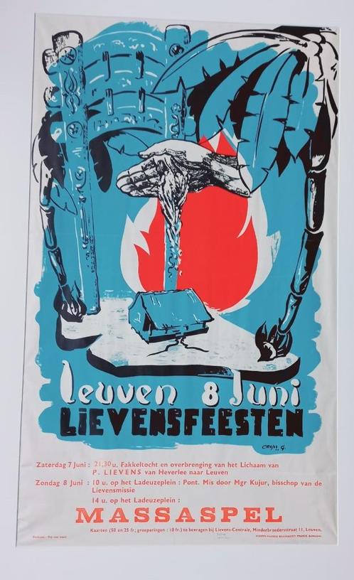 affiche Lievensfeesten Leuven 8 juni 1953 G Craps  Massaspel, Antiek en Kunst, Kunst | Litho's en Zeefdrukken, Ophalen of Verzenden